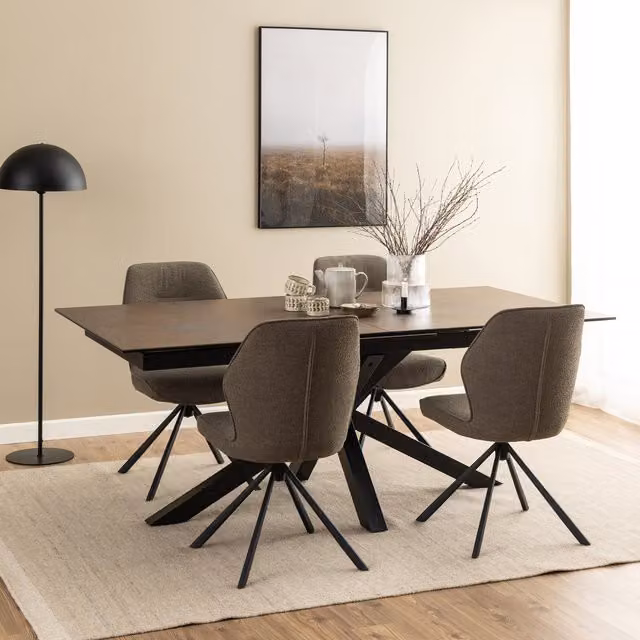 Furniture To Go Heaven Extendable Rectangular Dining Table with Matt Ceramic Top in Brown, 200 cm