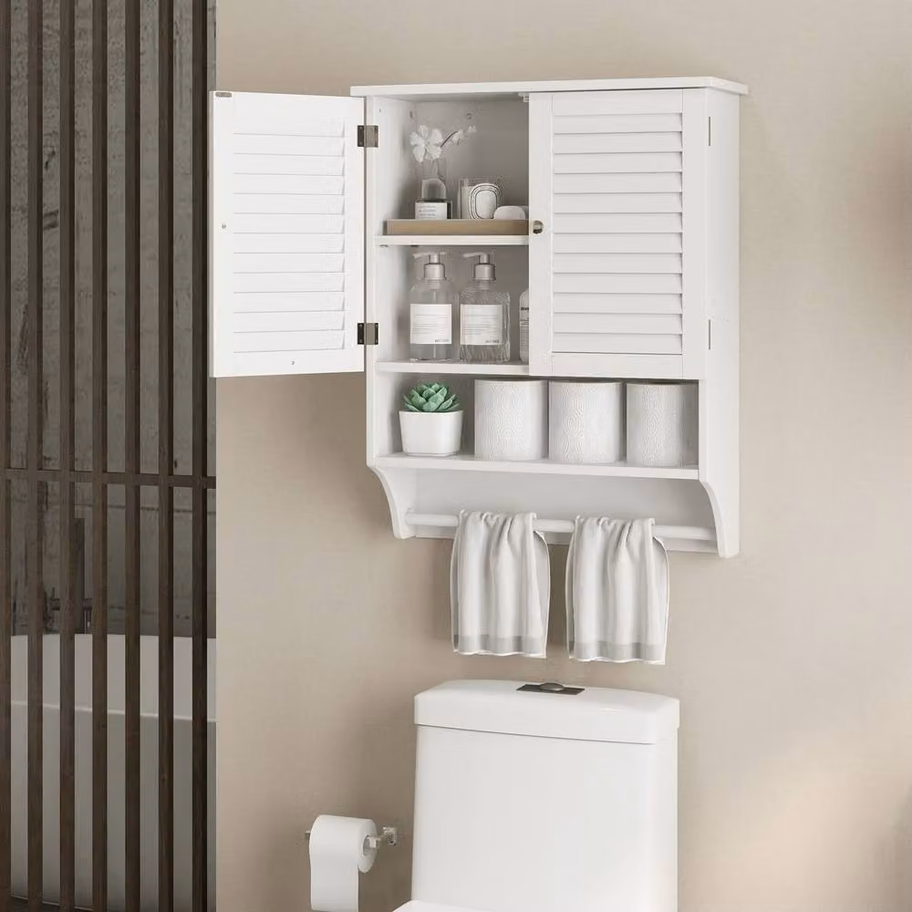 Costway White Wall Mounted Bathroom and Kitchen Cabinet with 2 Hinged Doors and Internal Shelves – 2