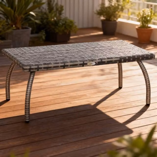 ERGOVEXA Grey PE Wicker Rattan Garden Coffee Table, W/D/H: 50 x 50 x 35 cm – 1