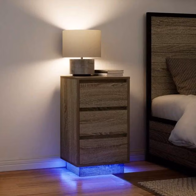 Berkfield Home Bedside Cabinet with Integrated LED Lights in Sonoma Oak, W/D/H: 38 x 34 x 65 cm