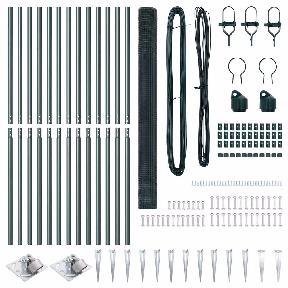 Berkfield Home Green PVC Coated Steel Welded Wire Fence with 13 Round Spike Posts, W: 25 m, H: 1.5 m – 3