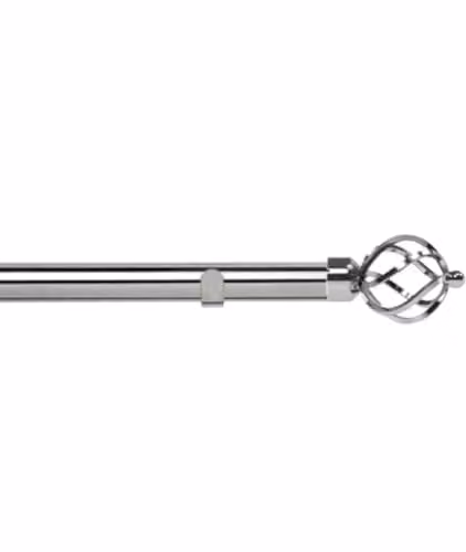 New Edge Blinds 2.8m Fixed Length Metal Eyelet Curtain Pole Set in Silver with Cage Finials