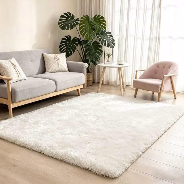 MCC Direct Faux Fur Rectangle Shaggy Area Rug in Beige and White, W/D/H: 60 x 110 cm – 1