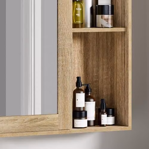 VonHaus Chester Wall Mounted Bathroom Mirror Cabinet in Brown Rustic Wood Effect with Internal Shelves, W/D/H: 56 x 13 x 58 cm – 5