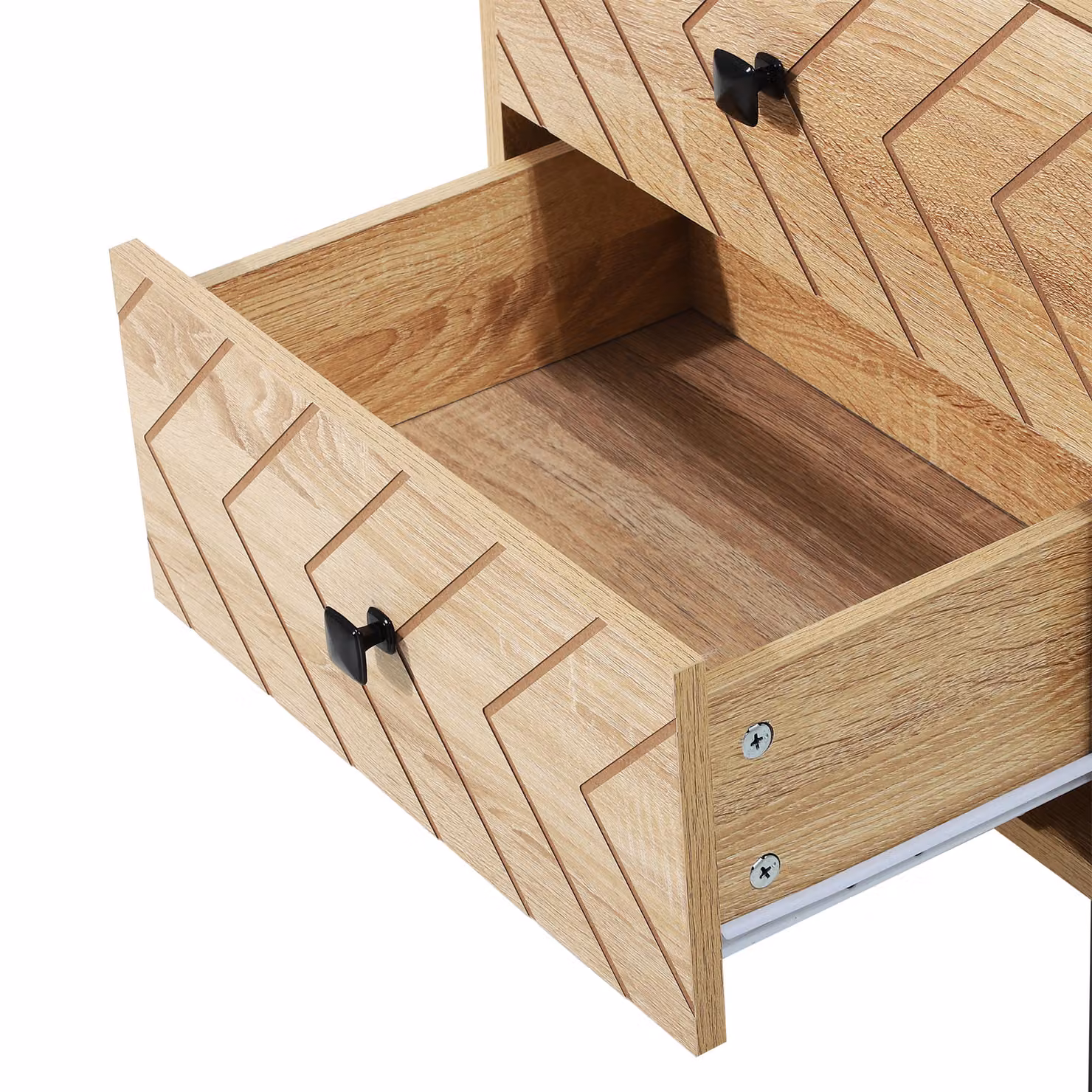 HOMCOM Set of 2 Natural Bedside Tables with Two Drawers and Black Metal Handles – 4