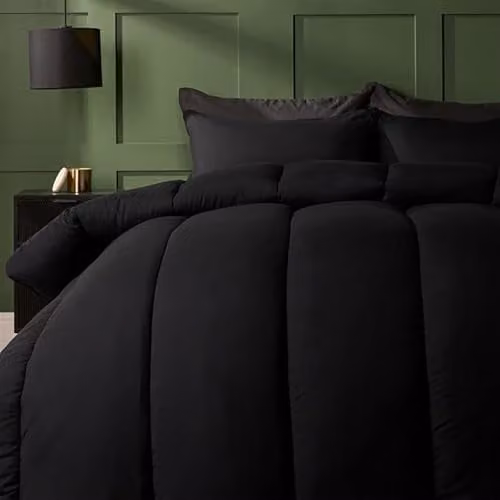 OHS Single 10.5 Tog Coverless Microfibre Duvet and Pillowcase Set, Black, W/D/H: 135 x 200 cm
