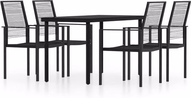 Berkfield Home 5 Piece Modern Garden Dining Set in Black with Metal, Glass and Rattan