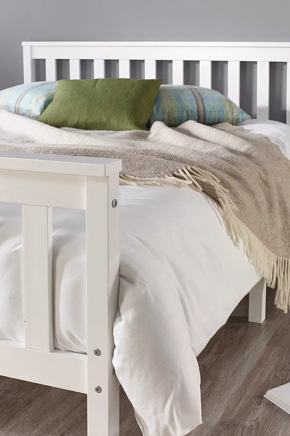 Aspire Atlantic Solid Wood Bed Frame in White Lacquered Finish, W/D/H: 200 x 186.5 x 81.5 cm – 2