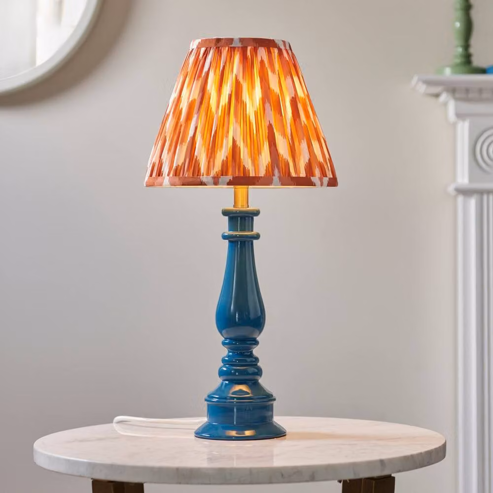 Netlighting Myrtle Blue Table Lamp with Orange Fabric Zigzag Shade, Diameter: 25 cm, B22 – 2