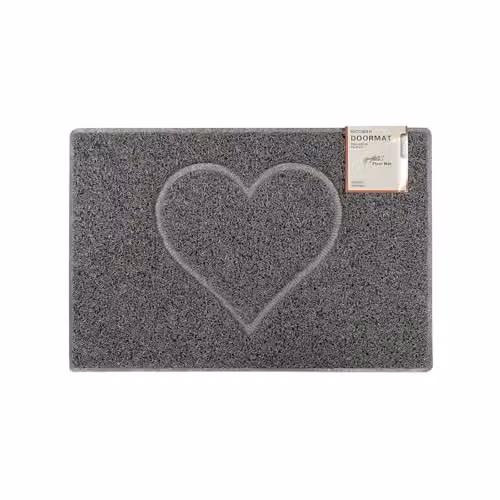 Oseasons Heart Small Embossed Grey Vinyl Doormat with Non-Slip Open Back, W: 40 cm x D: 60 cm x H: 1 cm – 1