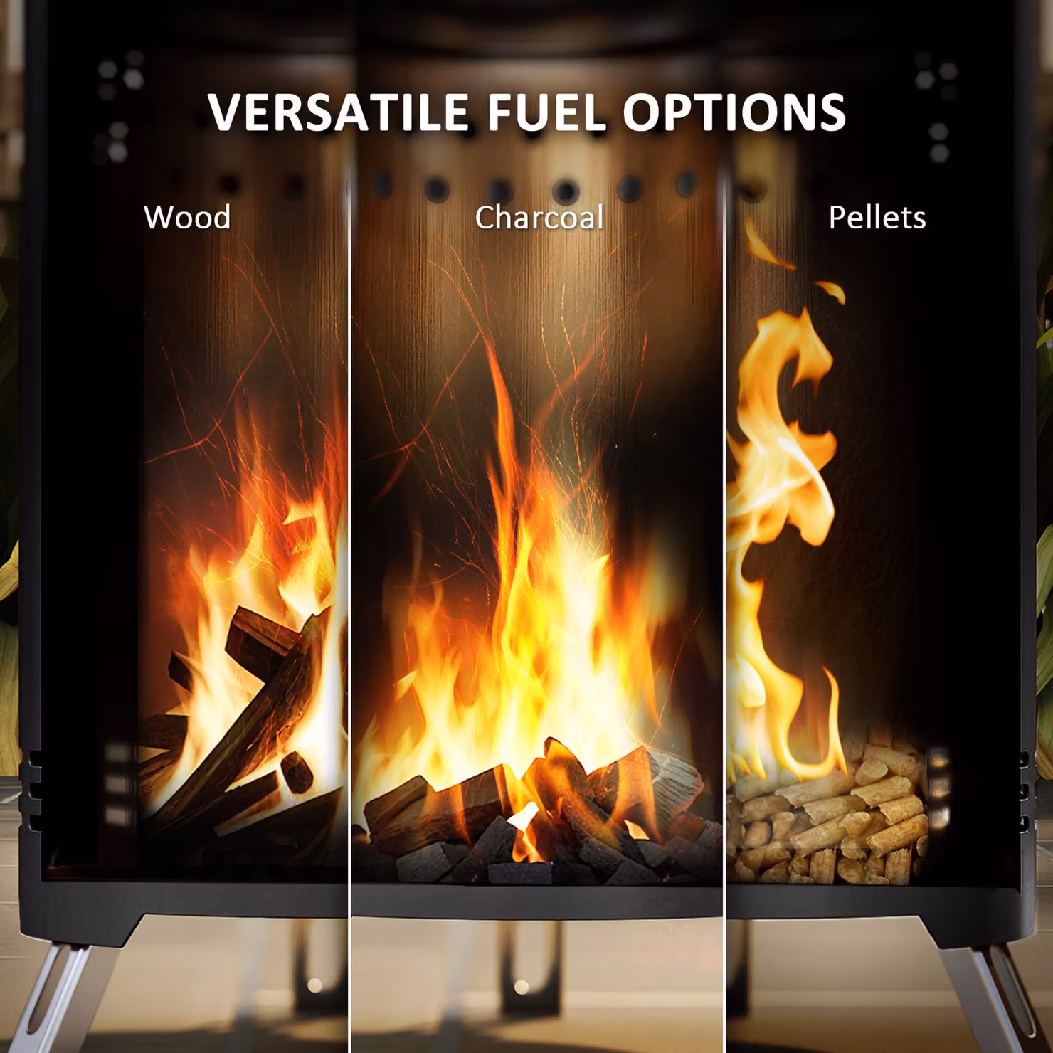 Outsunny Smokeless Stainless Steel Wood Burning Fire Pit with Poker, Black, W/D/H: 16 x 16 x 16 cm – 5