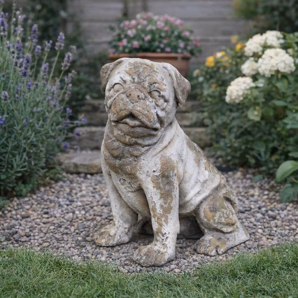 Gifts Direct 2 U Weathered Stone Pug Dog Statue in Beige for Home and Garden – 2