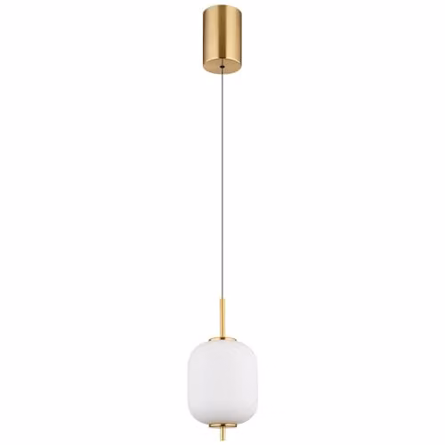 Globo Lighting LED Cylinder Pendant Light in Brass and White Glass with Adjustable Height