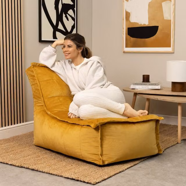 icon Dolce Velvet Bean Bag Lounger in Yellow
