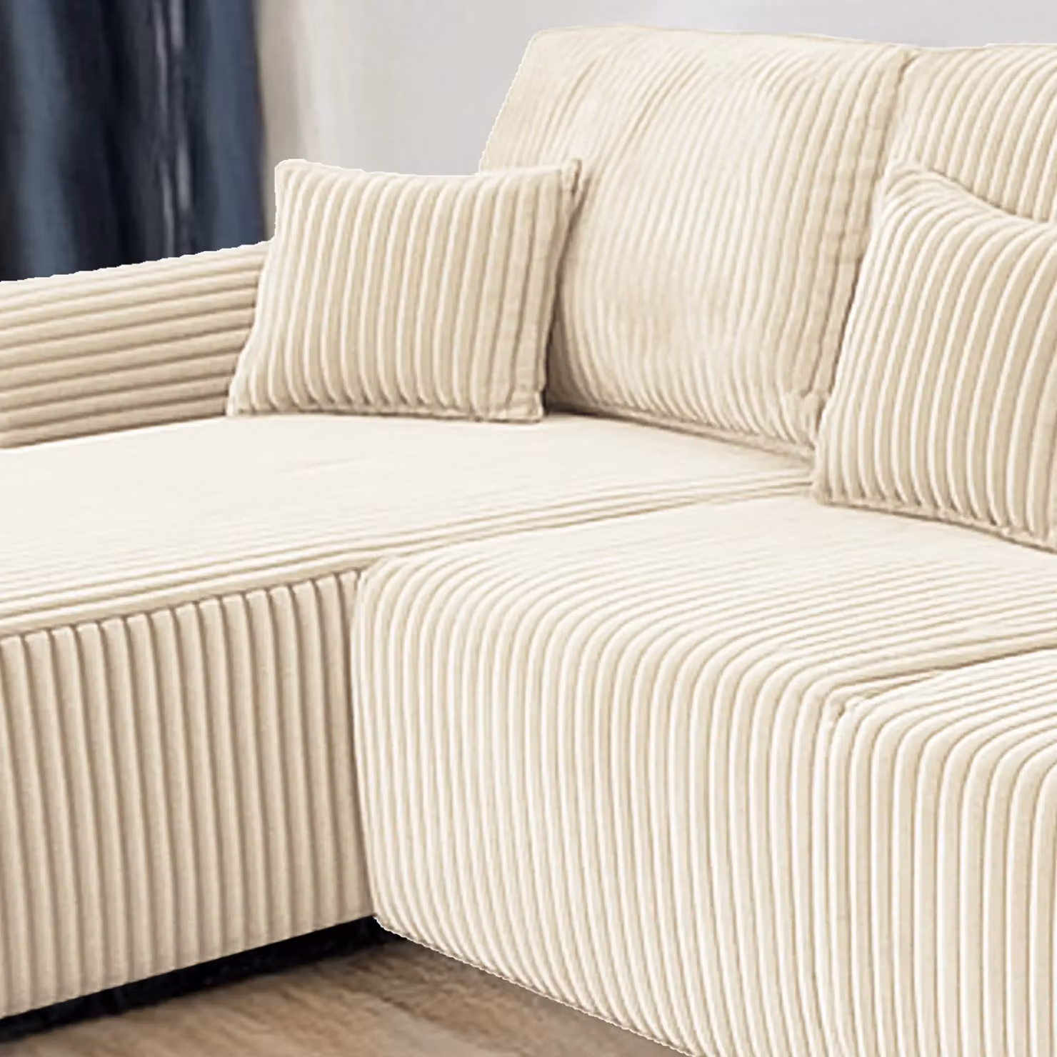 Furnishings For Less UK Vinci 4 Seater Left Hand Facing Corner Sofa in Ivory Chunky Cord Fabric – 2