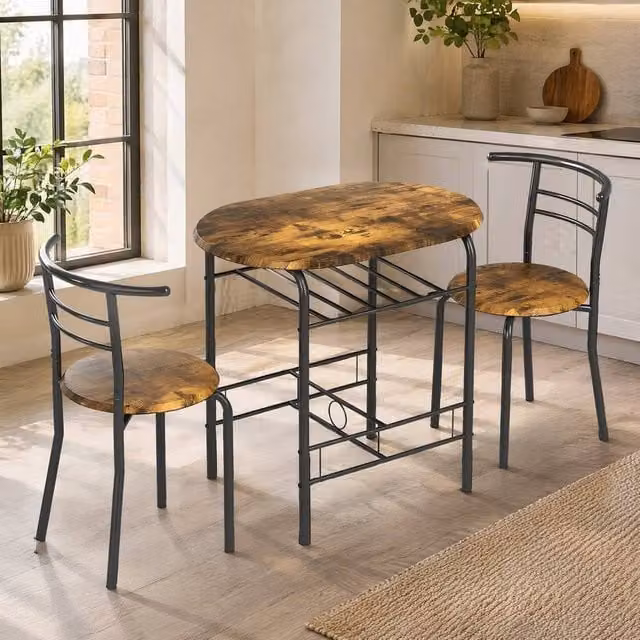 STILVORA Round Dining Set with Table and 3 Chairs in Rustic Brown