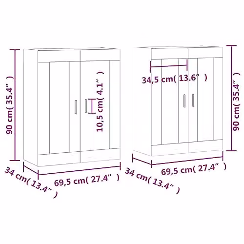 vidaXL Set of 2 Modern Wall Mounted Cabinets in Brown Oak Finish, W/D/H: 90.0 x 26.25 x 69.5 cm – 3