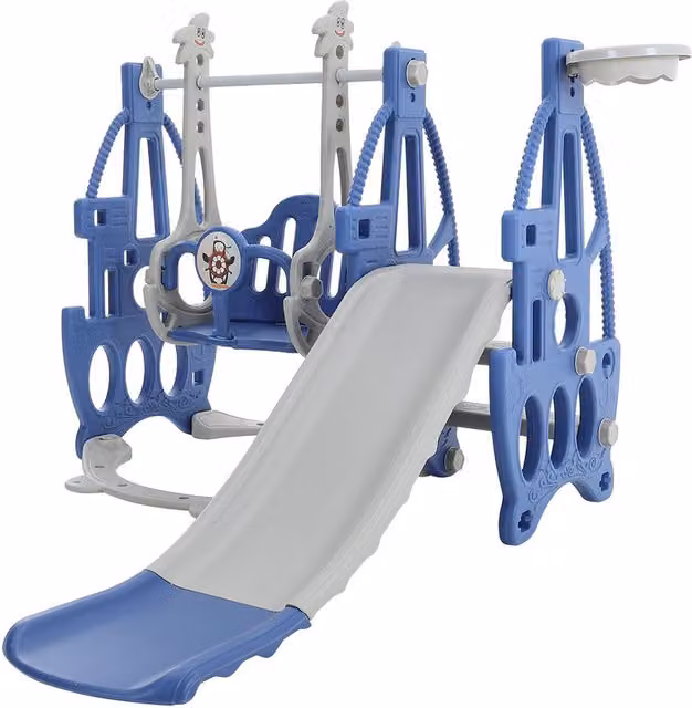 Kidkid 3-in-1 Blue Plastic Slide, Swing and Climber Set for Toddlers