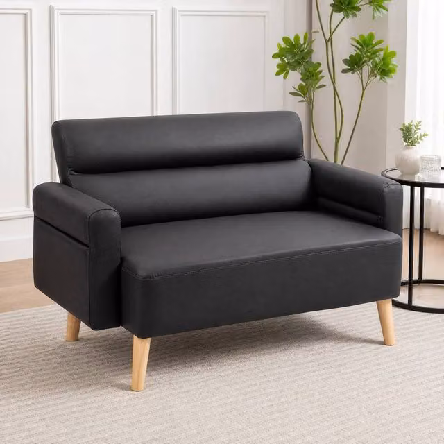 STILVORA 2 Seater Modern Sofa in Black Synthetic Leather – 1