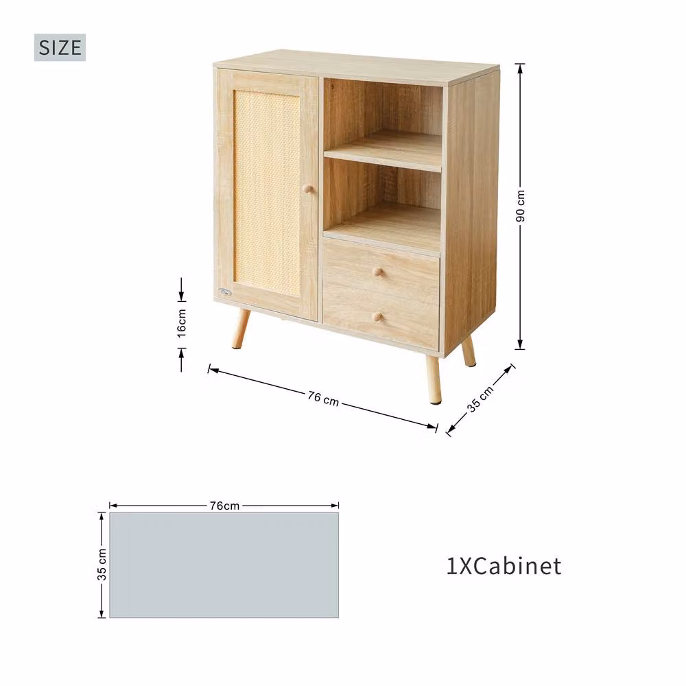 Abrihome Multifunctional Rattan Side Cabinet with 2 Shelves and 2 Drawers in Sand Beige – 4