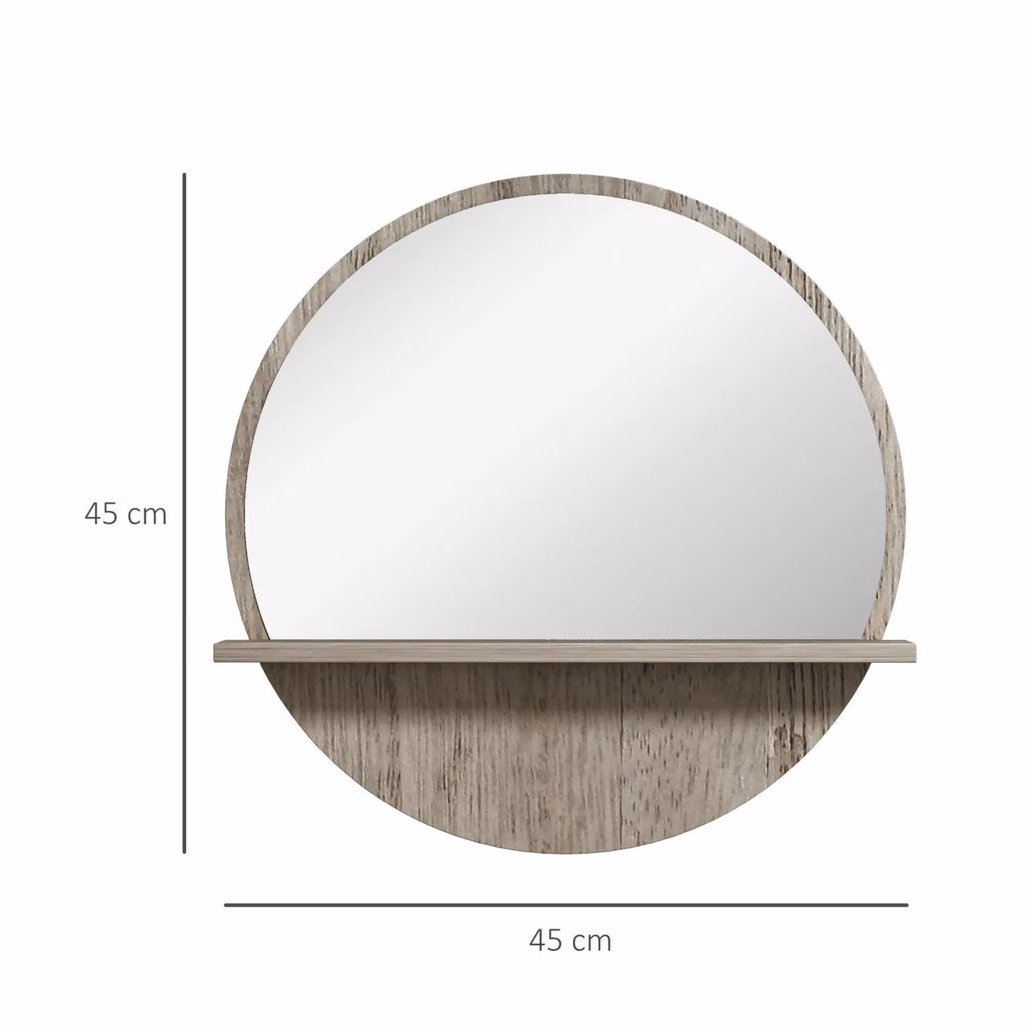 Kleankin Round Wall Makeup Mirror with Shelf in Grey Wood Effect – 3
