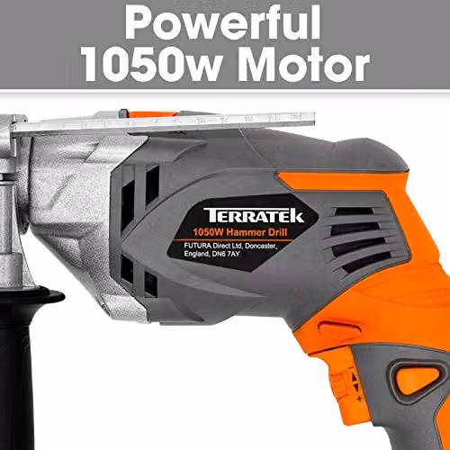 Terratek 1050W Corded Hammer Drill with 13mm Chuck and Variable Speed in Orange and Grey – 2