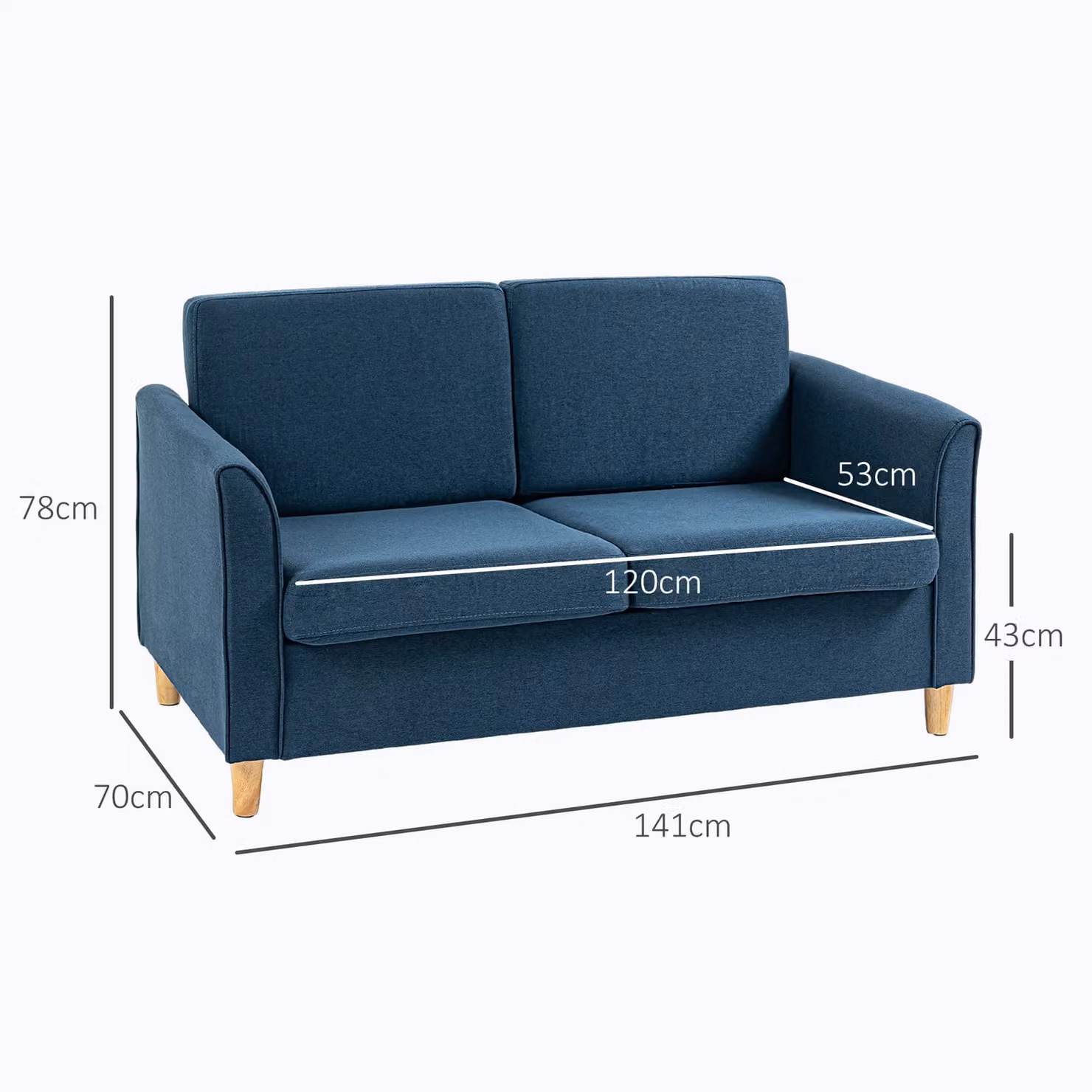 HOMCOM Blue Linen Upholstered Double Seat Loveseat Couch with Armrests – 2