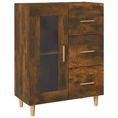 vidaXL Sideboard in Smoked Oak, Brown Engineered Wood and Glass, W/D/H: 69.5 x 34 x 90 cm – 1