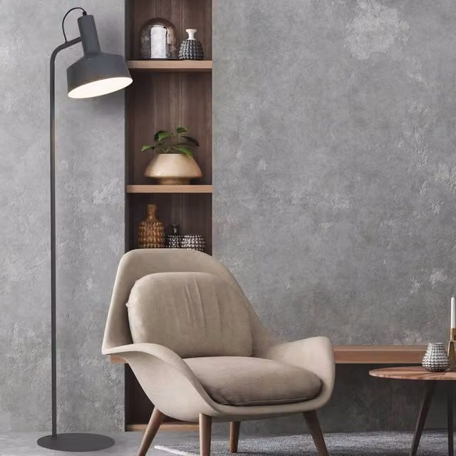 Lighting Collection Grey Metal Industrial Dome Floor Lamp, Height: 137 cm