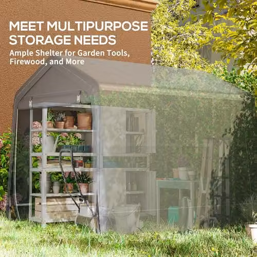 Outsunny Waterproof Outdoor Garden Storage Shed with Single Door in Grey – 6