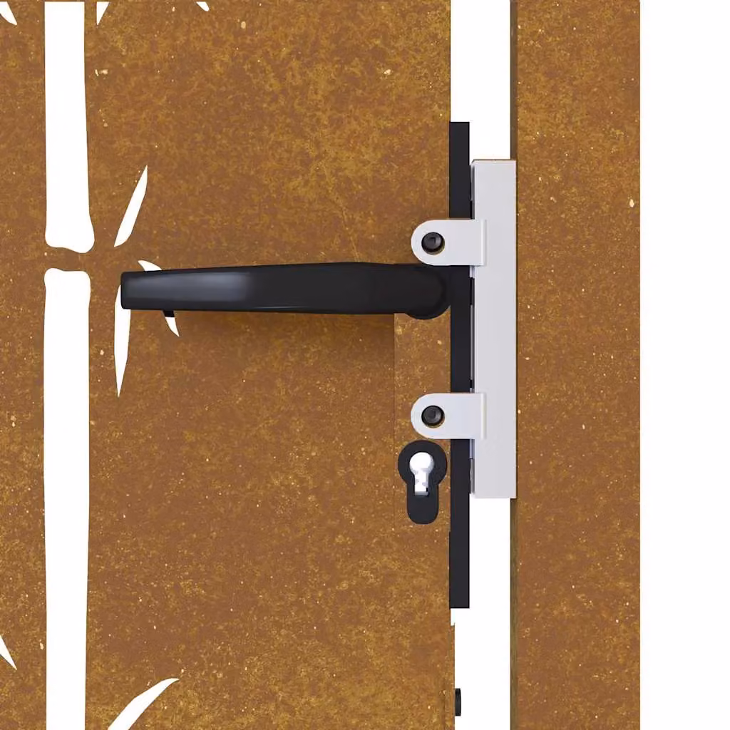 Berkfield Brown Corten Steel Garden Gate with Bamboo Design, W: 105 cm, H: 205 cm – 3