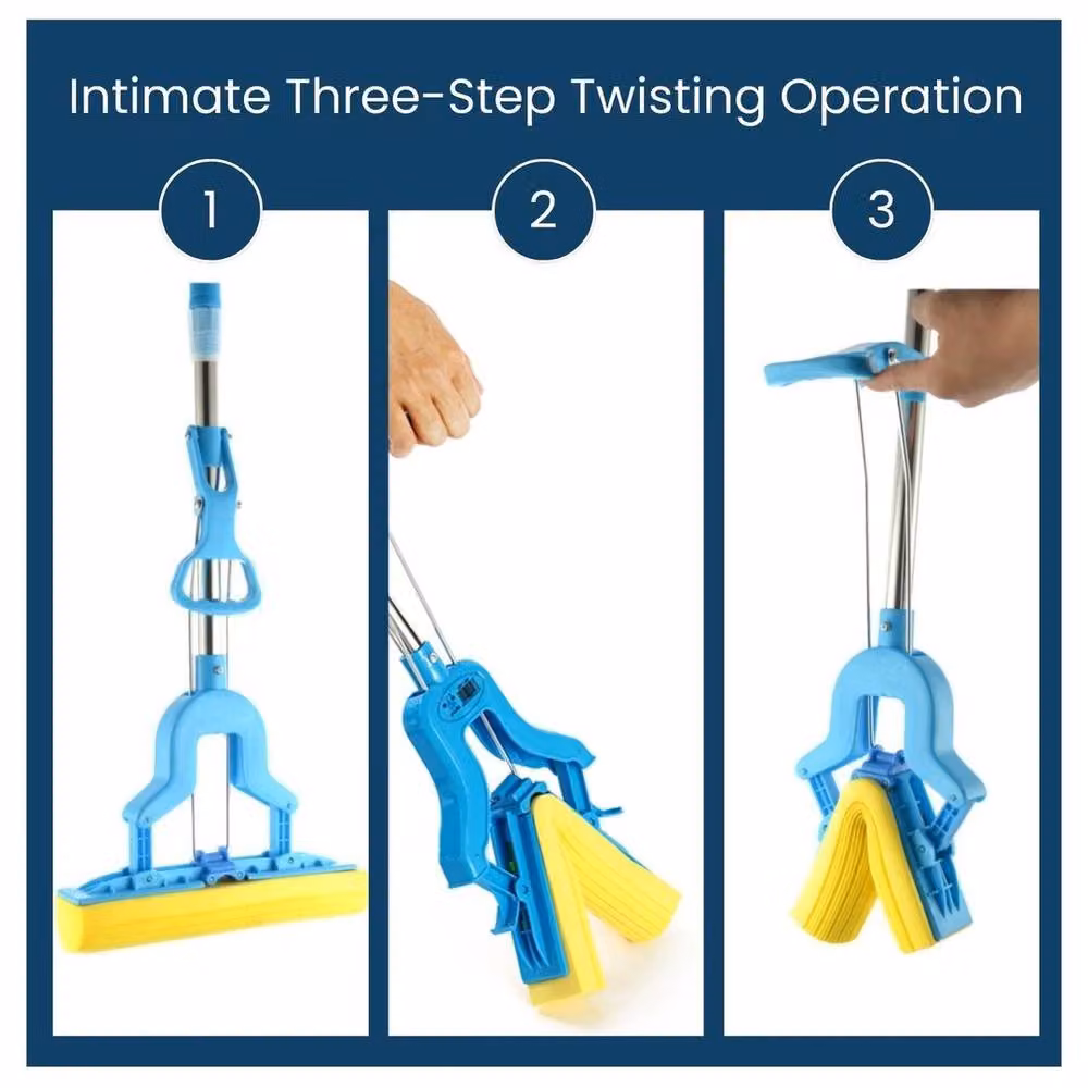 FLAVORA Blue Telescopic Super Absorbent Sponge Floor Mop – 3