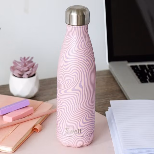 S'well Lavender Swirl Vacuum Insulated Stainless Steel Water Bottle, 500 ml, Purple and Pink