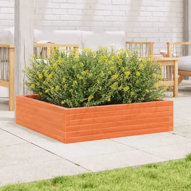 Berkfield Home Decorative Garden Planter in Wax Brown, Solid Pine Wood, W/D/H: 90 x 90 x 23 cm