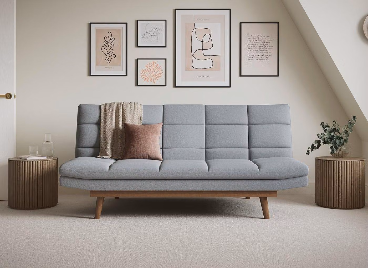 Dreams Cosmopolitan Ennis 2-Seater Grey Fabric Clic-Clac Sofa Bed with Cup Holders
