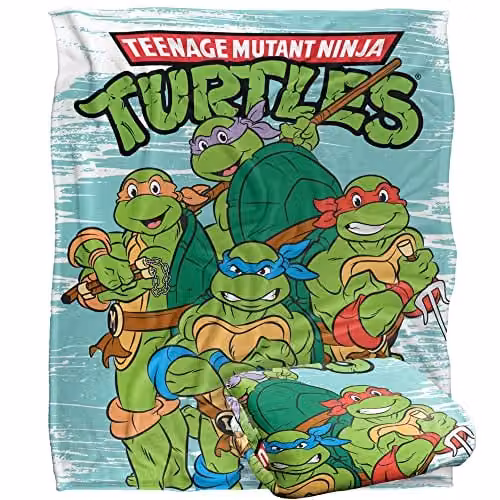 LOGOVISION Teenage Mutant Ninja Turtles TMNT Turtle Group Super Soft Microfibre Fleece Throw Blanket, White, W/D/H: 152 x 127 cm – 1