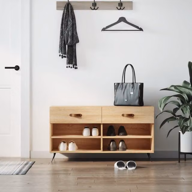 Berkfield Home Shoe Bench in Sonoma Oak Brown, W/D/H: 102 x 35 x 55 cm