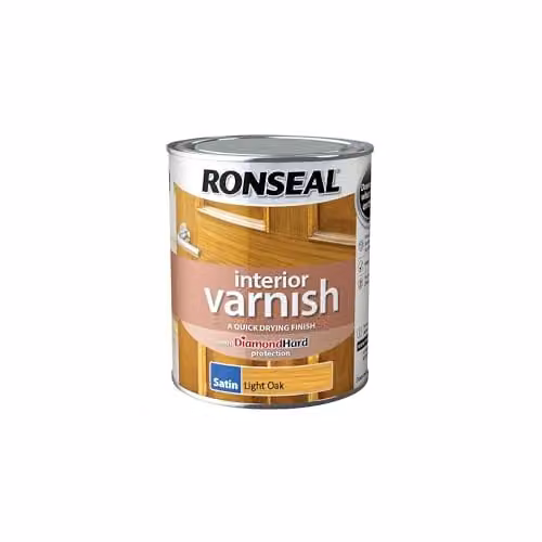 Ronseal Quick Dry Interior Wood Varnish in Light Oak Satin, 750ml – 1