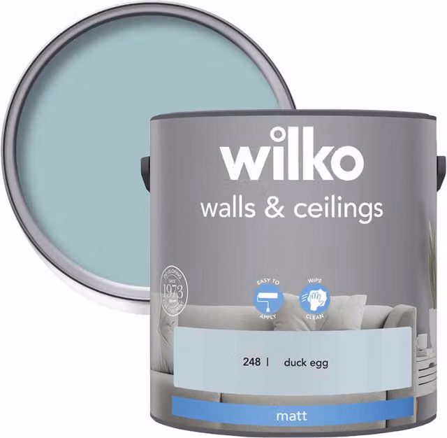 wilko Walls and Ceilings Matt Emulsion Paint, Duck Egg Blue, 2.5 l