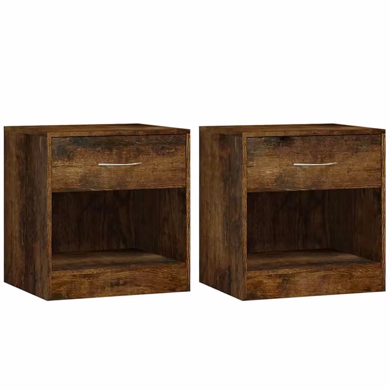 Berkfield Home Set of 2 Smoked Oak Bedside Cabinets with Drawer in Brown