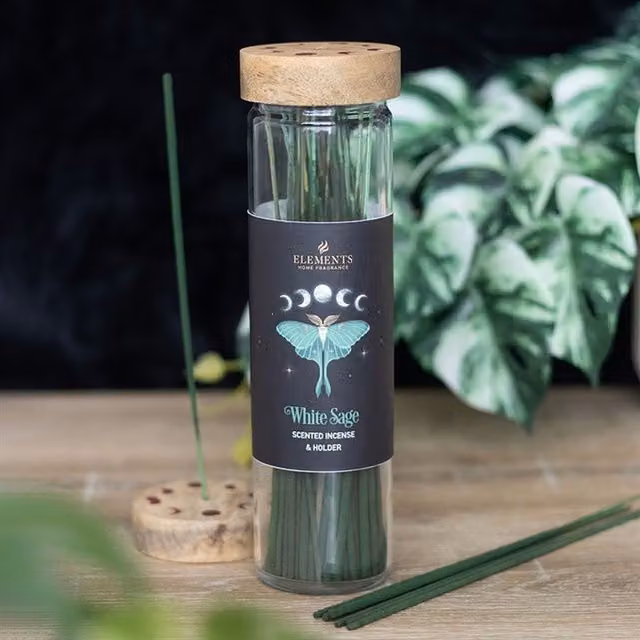 KDMK Mystical Luna Moth White Sage Incense Set with Sticks and Tabletop Holder in Green