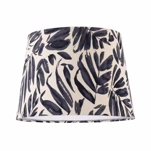 Happy Homewares Modern Blue and White Palm Leaf Cylinder Drum Lampshade with Fabric Lining, W/D/H: 18 x 18 x 25 cm – 1