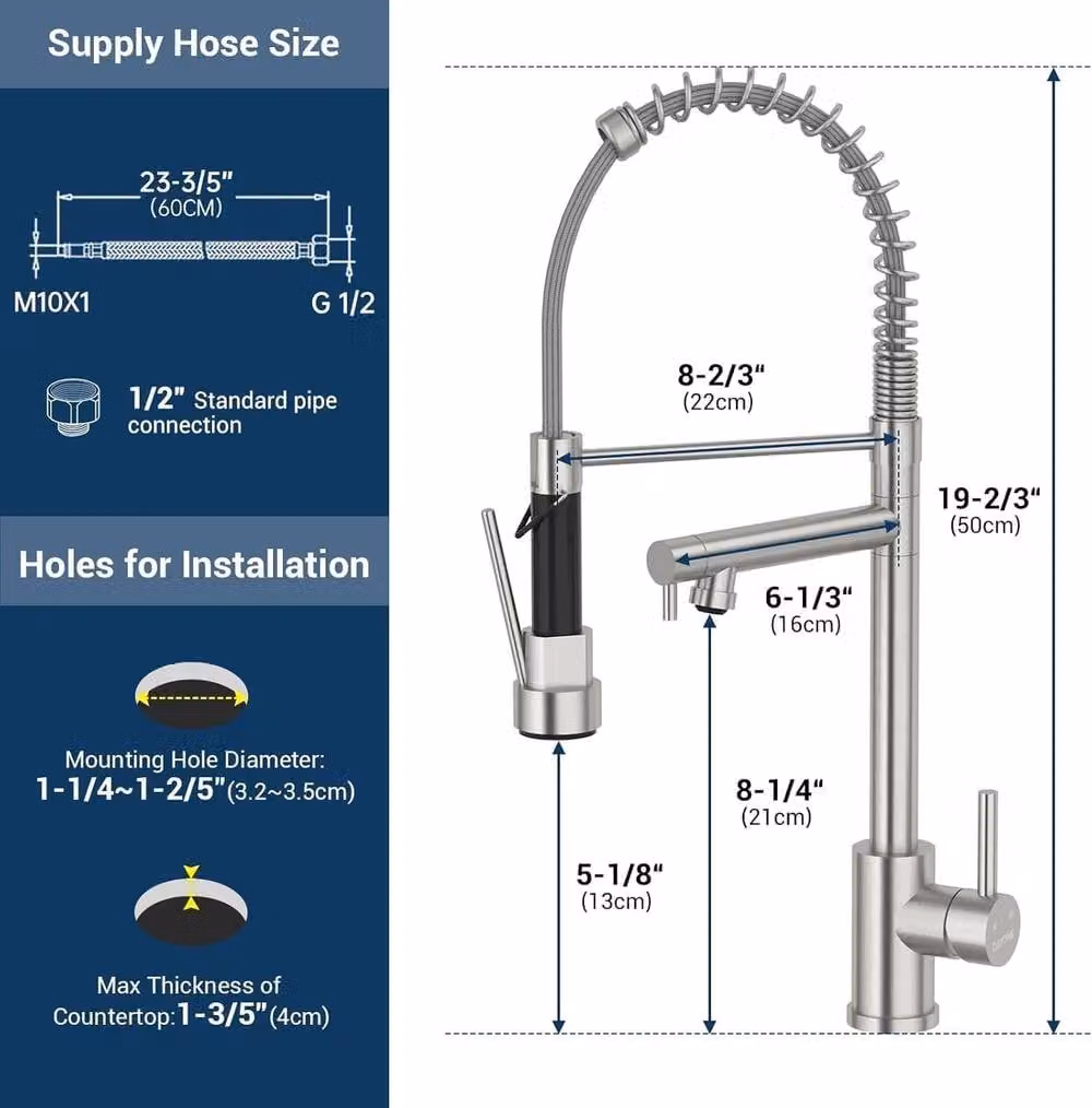 JANLEMNY Brushed Stainless Steel Dual Spout Pull-Down Kitchen Mixer Tap in Silver – 2
