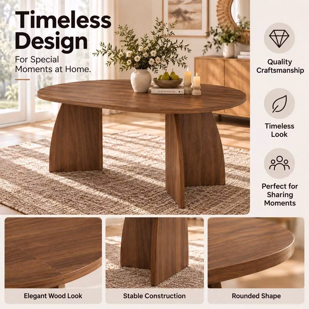 Merax Extendable Round to Oval Dining Table with Pedestal in Walnut Brown – 6