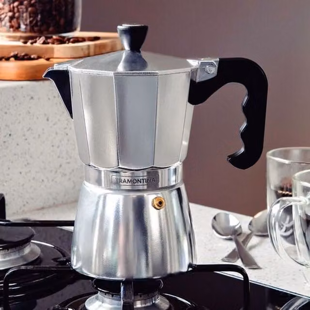 Tramontina Italian Espresso Pot in Silver and Black