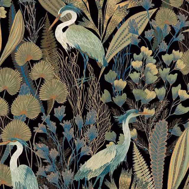 Grandeco Tropical Crane Black and Multicolour Botanical Textured Wallpaper – 3