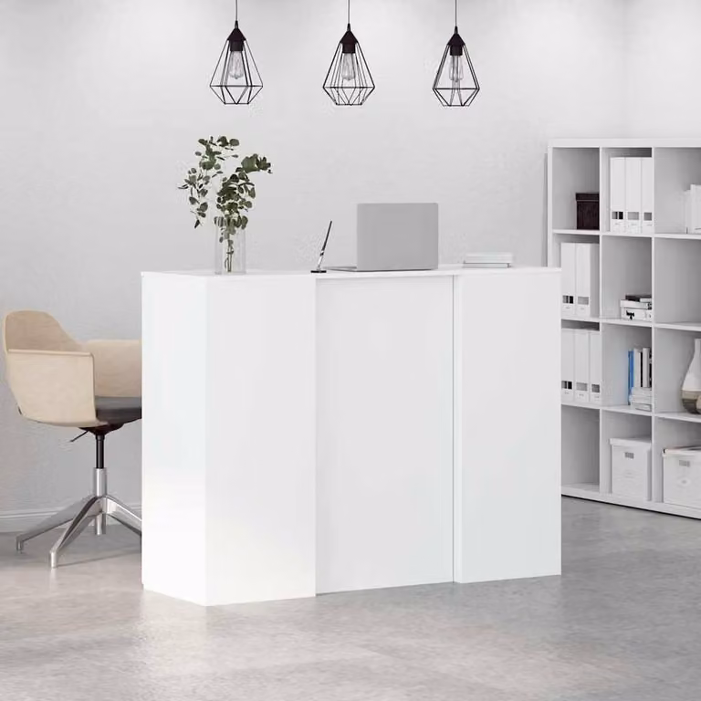 Berkfield Home White Reception Desk in Engineered Wood, W/D/H: 135 x 50 x 103.5 cm