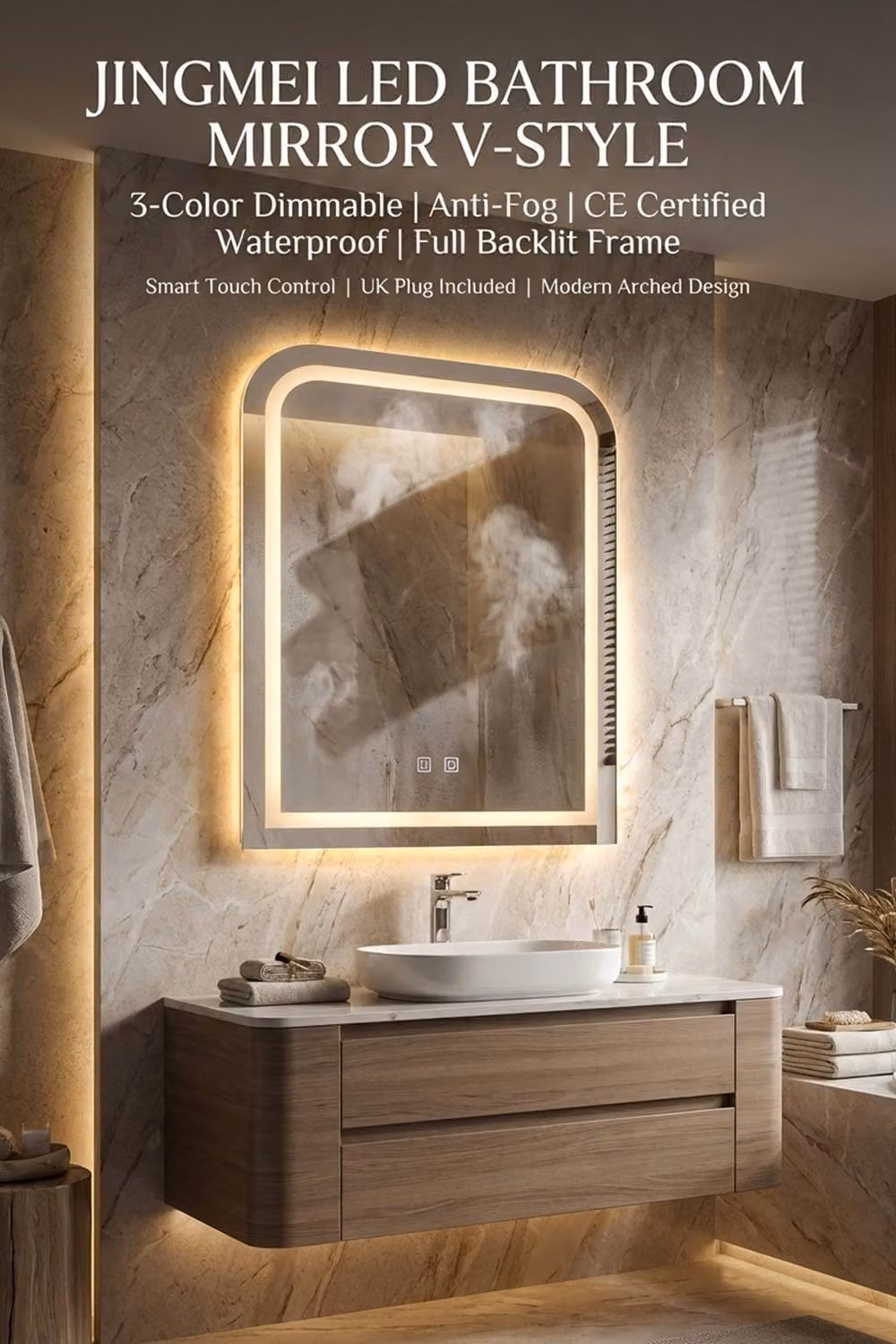Living and Home Oval LED Wall Mounted Bathroom Mirror in White with Dimmable Touch Control – 3