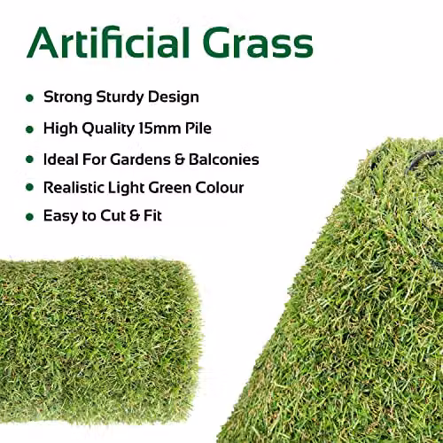 GardenKraft UV Resistant Artificial Grass Roll in Light Green, 15mm Pile Height, W: 1 m, L: 4 m – 3