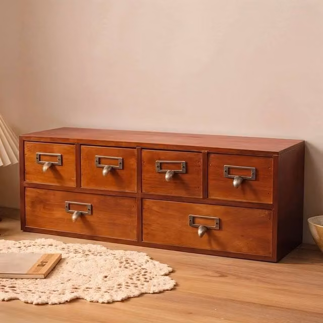 EONLION Wooden Desk Organizer Storage Cabinet with Drawers in Brown, Width: 50 cm